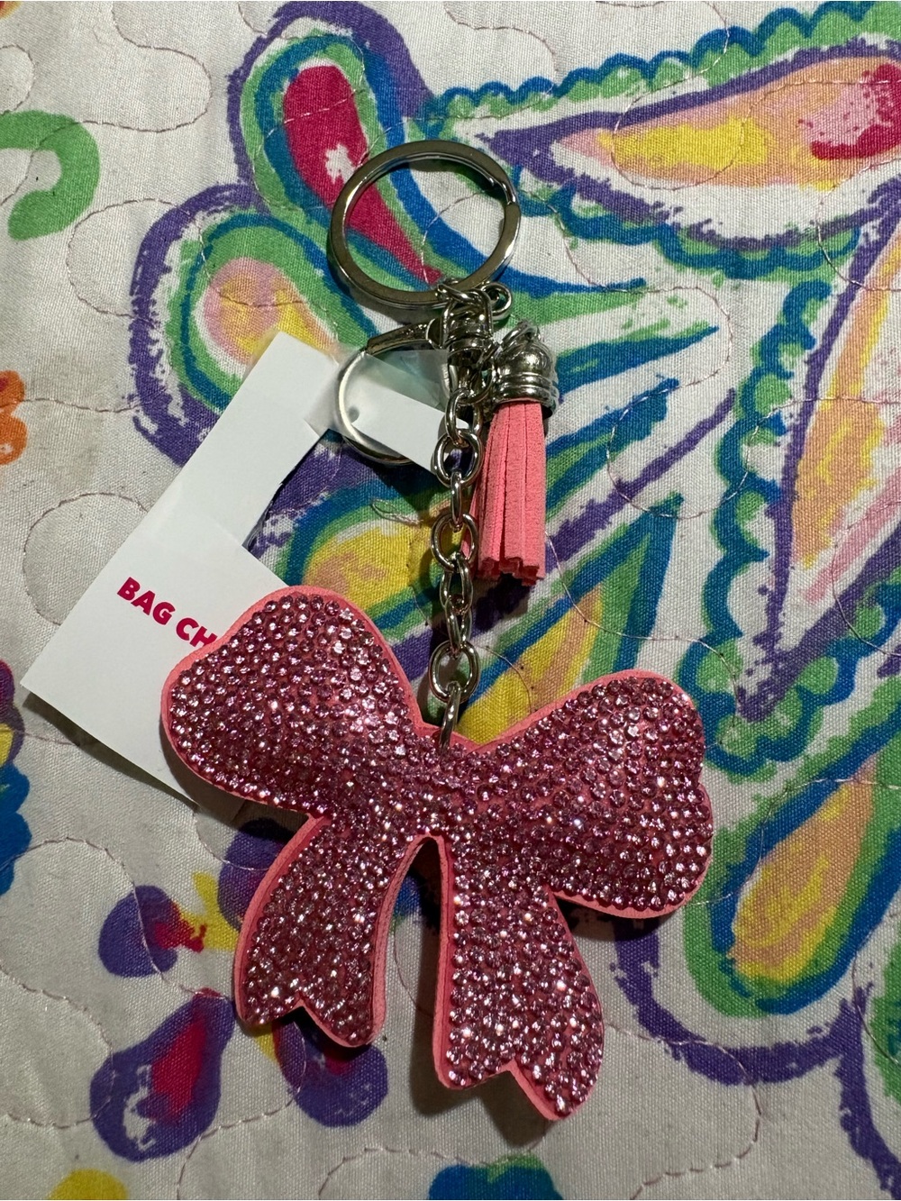 Pink Bow Crystal Keychain Bag Charm - Unbranded